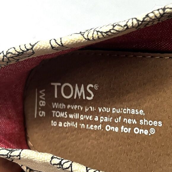 TOMS Rope Print Loafers Womens 8.5 Cream Black Slip On Shoe Flats Comfort Casual - Picture 8 of 10